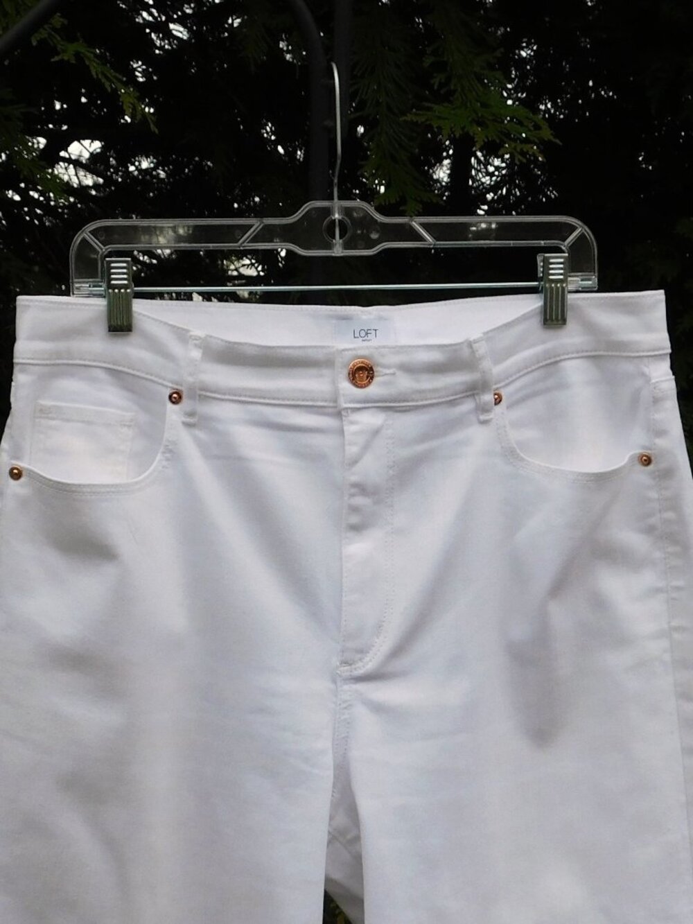 Loft High-Rise Wide Leg Crop White Jeans with Unfinished Hem - Picture 2 of 3